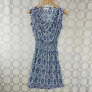 VLD Sleeveless Draped Neckline Geomatic Print Mini Dress S -391/6